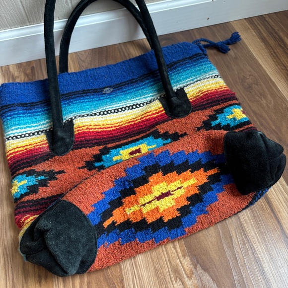 Boho Saddle Blanket Southwestern Printed Monterrey Large Tote Bag Suede Accents - Picture 8 of 15